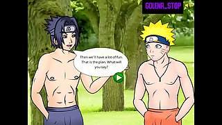 Naruto and Sasuke unload on Tsunade in this wild anime porn game