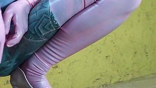 Sexy Tattooed Girl in Latex DP Herself with Toys