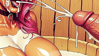 BDSM Slave Hard Sex in Sauna, Curvy Woman with Big Tits Sucking Big Dick, Slave Woman,bdsm