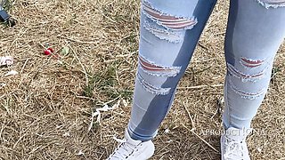 Pixie Wetting Jeans in the Park