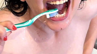 Self Piss and Washing Teeth with Cum and Piss