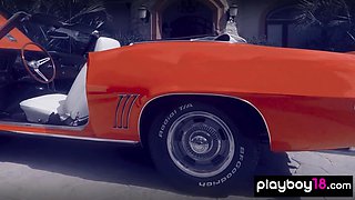 Hottie naked asian babe and GFs washing car