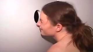 Wild Hot Brunette Sucking Dick On Her Knees At Glory Hole
