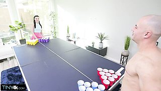 Brunette with nice shaved pussy Julia James jumps on a big dick