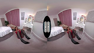Amy Green Red Nightie Romper/Playsuit With Black Glossy Wolford Pantyhose - 8k Vr