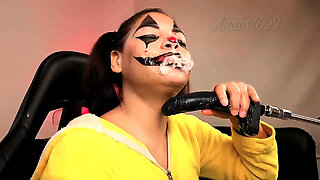 Naughty Clown Fucks Her Throat with a Fuck Machine