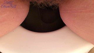 Extreme Closeup Hairy Pussy Pissing Into Toilet