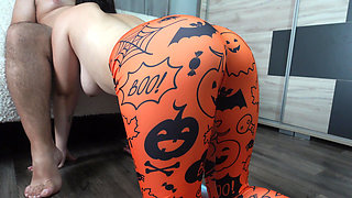 Indian stepsister is in Halloween leggings so stepbrother went there and fucked her big ass then they had sex