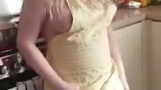 Naughty MILF stepmom kitchen play