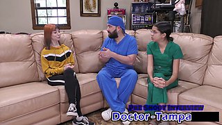 All natural teen in a gyno exam with a shaved pussy and a latex glove fetish