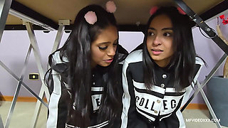 Playful Kisses Between Schoolgirls