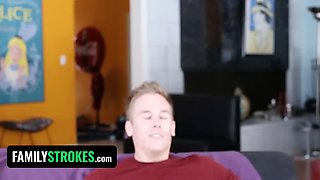 Familystrokes - lusty teenager rubs stepbro\u2019s Big Cock before gorging on it to make him keep her secrets