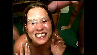 Bukkake After a Group Blowjob to Many Big Cocks for Beautiful Young Amateur Slut
