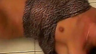 Hard and Rough Threesome Sex for a Brunette Banged by Two Guys in Toilet