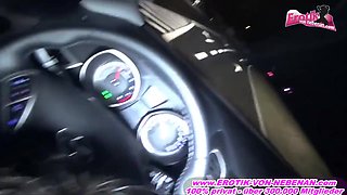 Brunette German Slut Gives Blowjob In Car And Gets Fucked Afterwards