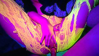 Busty chick lays back and enjoys him sliding his cock in and out POV