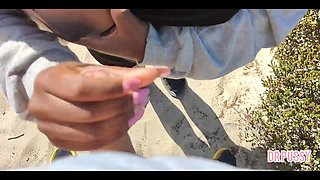 Pregnant Woman Is Abandoned by Her Husband and Masturbates a Stranger on the Beach Without Him Knowing Until She Gets All the Mi