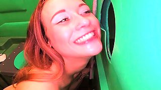 Passionate blowjob in a portable toilet