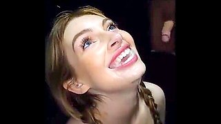 gloryhole hungry girl makes a drooling Blowjob to get enough of fresh sperm