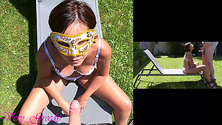 Beautiful MILF in Sexy White Lingerie Gets Fucked Doggystyle Outside and Cums on Her Big Ass