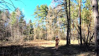 Naked Teen with Big Ass Walks in the Spring Forest