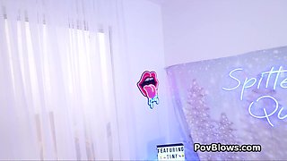 Petite pigtails arousing POINT-OF-VIEW milks hard penis