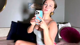 Blonde mature with big boobs masturbates in bed