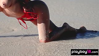 Ukrainian babe stripping at the beach