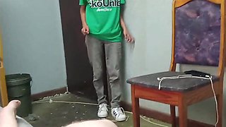 brilliant eighteen yr senior teenie gets to timid to blow beef whistle for elder grandfather , completes up providing father bare hand job instead