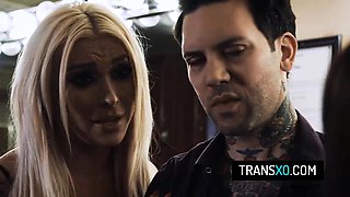 Handsome transgender princess model Aubrey Kate rump pounded rigid in a unclothe bar