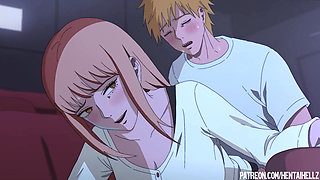 Makima got excited from public sex in the cinema hentai anime