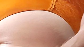 Erotic Massage Has This Busty Blonde Soaking Screaming and Squirting in Her Orange Crotchless Outfit