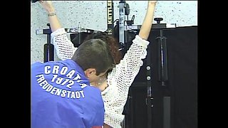 Vintage MILF with Hairy Pussy Fucked and Fisted in the Ass by a Guy in the Gym