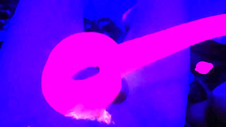 Blacklight Goth Girl with Neon Hair Edges Big Dick with Crazy Massage Gun Toy Gets Huge Cumshot
