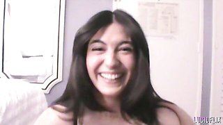 Seth Gamble fucked a smiling long-legged brunette Megan Mistakes