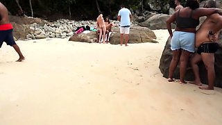 Big Jahman And Buddy Split A Slim Brazil Teen At The Beach