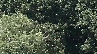 Blonde Milf gets caught masturbating outdoor and fucks