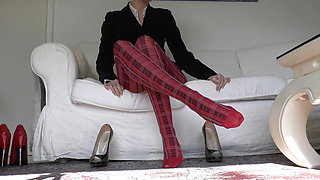 Red Tartan Tights and Extreme Heels Legs Show