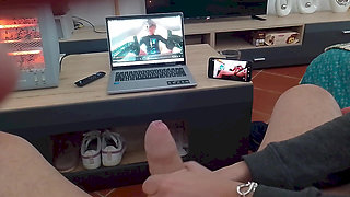 MILF Gives a Handjob and Gets Covered in Cum