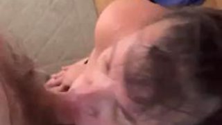 Submissive Suck on Her Knees Under the Table