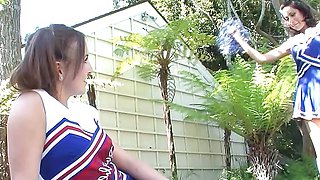 Two Teen Cheerleader Jenna Rose and Lilly Evans made her First Lesbian experiences Public in Garden