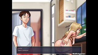 Summertime saga milf gets fucked by stepson in the backyard