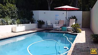 Daddy4k. pool becomes a good place for minxs hot sex with bf's dad