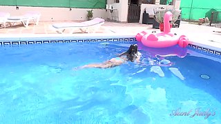 Linda Del Sol Strips and Plays For You in the Pool