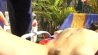 German Brunette Slut Getting Her Moist Holes Smashed at the Pool