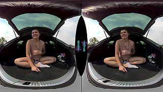 Preggo Petite Teen Feels Horny On The Road, Pulls Over To Masturbate In The Trunk - VRStars