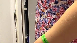 Updress Teasing with Sexy Natural Tits and Hairy Pussy