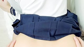 Asian teen girl gets pleased after school POV