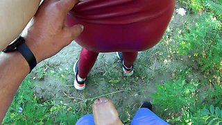 Outdoor Quickie in the Sunflower Field and Leather Leggings Sperma Walk