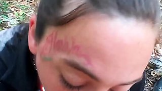 Blowjob fucking cumshot outdoors